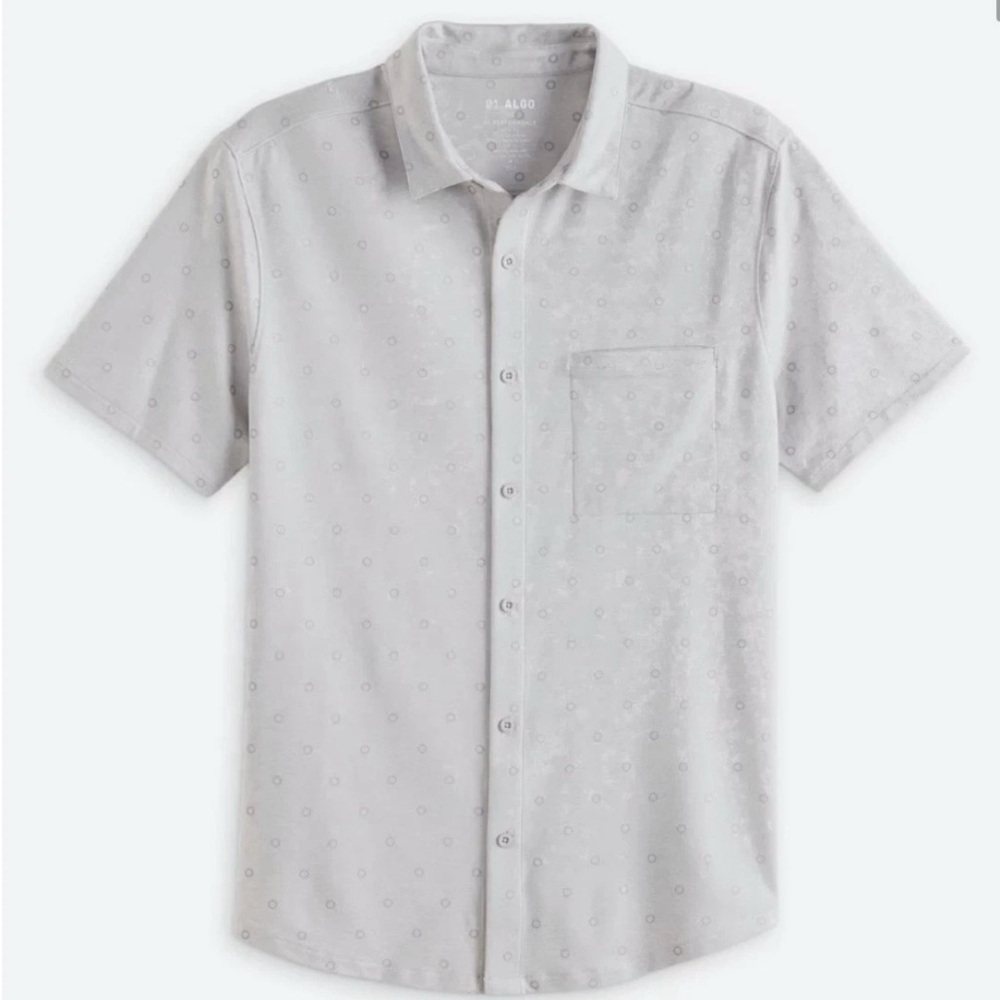 01.Algo Shirt Men Large TALL Gray Channing Pattern Button Up Performance Polo